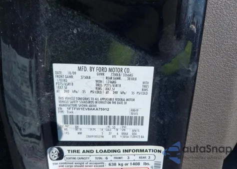 2010 Ford F-150 Fx4/Harley-Davidson/King Ranch/Lariat/Platinum/Xl/Xlt z USA, uszkodzony, nr VIN 1FTFW1EV8AKA75912